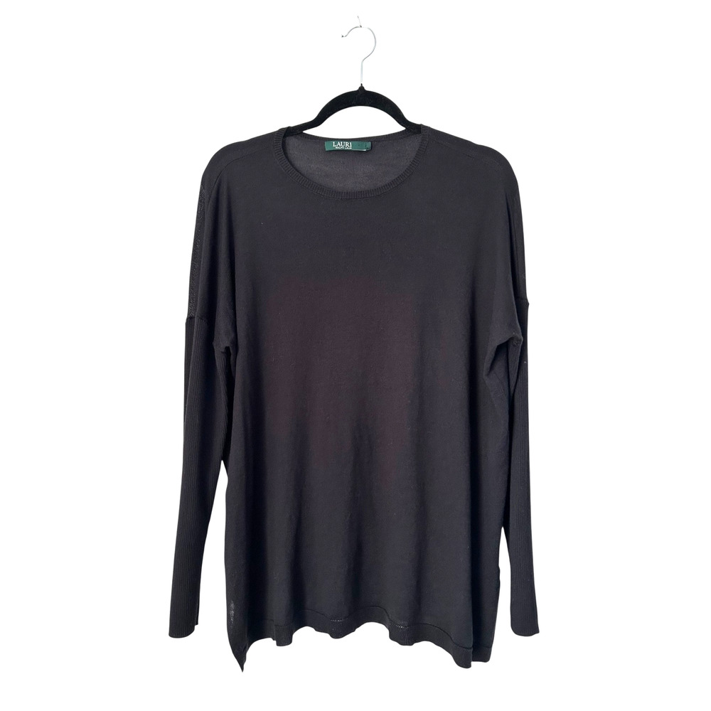 Lauren Ralph Lauren Sweater Size M Black Long Ribbed Sleeve‎ Modal Silk Blend